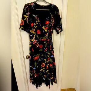 eShakti Tropical Floral Print Crepe Wrap Dress. High/Low. Size 18W